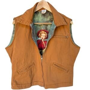 Ethyl Vintage Rhinestone Cowgirl Reversible Duck Canvas Zip Vest size L